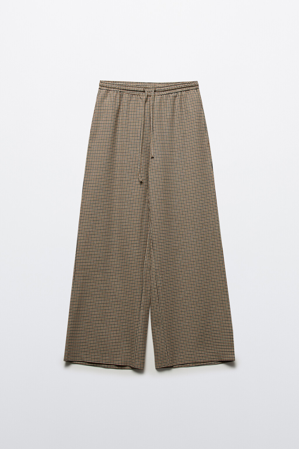Брюки широкие клетчатые с поясом на завязках - цвет бежевый - 8