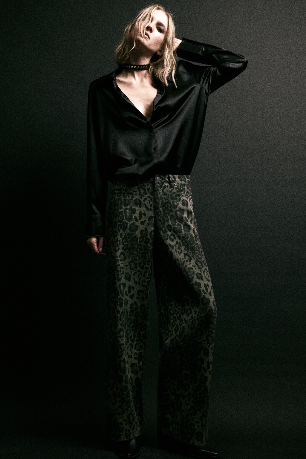 Брюки широкие с леопардовым принтом - цвет зеленый - 1