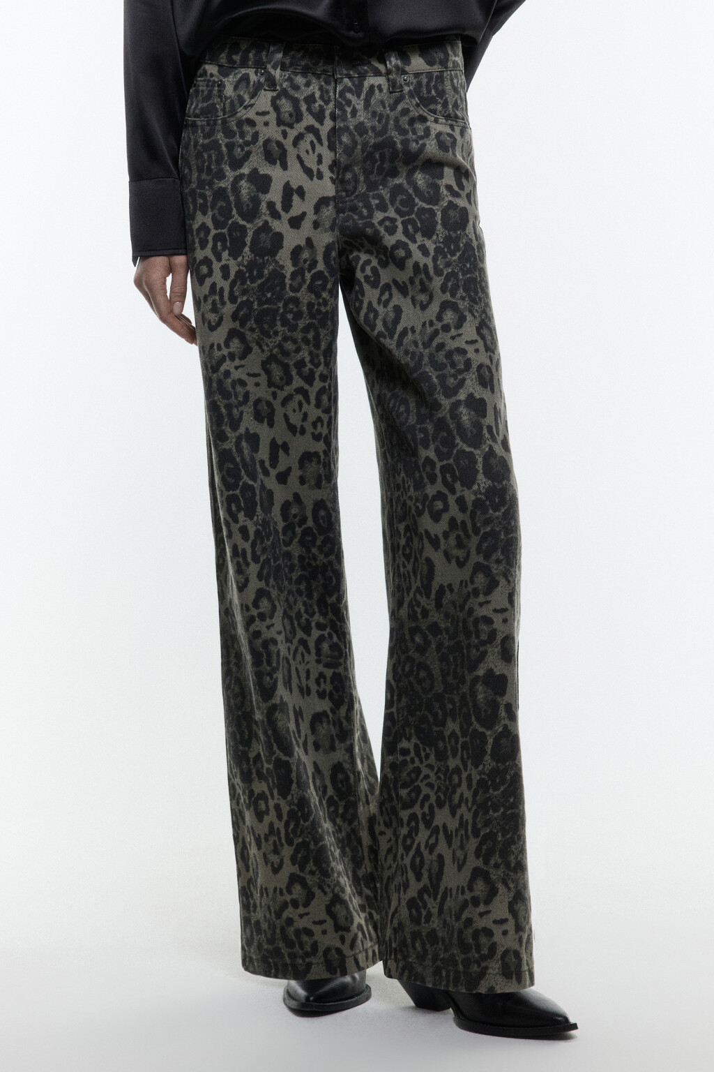 Брюки широкие с леопардовым принтом - цвет зеленый - 3