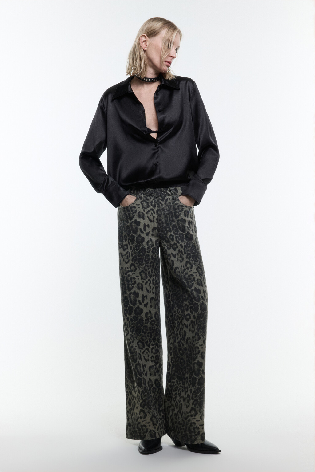 Брюки широкие с леопардовым принтом - цвет зеленый - 6