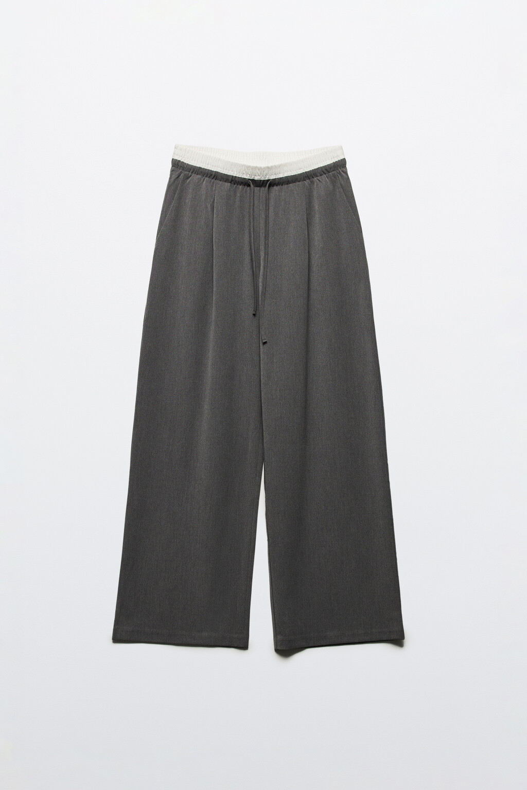 Брюки широкие костюмные с двойным поясом - цвет серый - 9