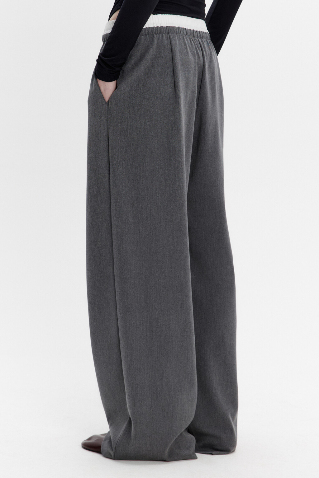 Брюки широкие костюмные с двойным поясом - цвет серый - 5