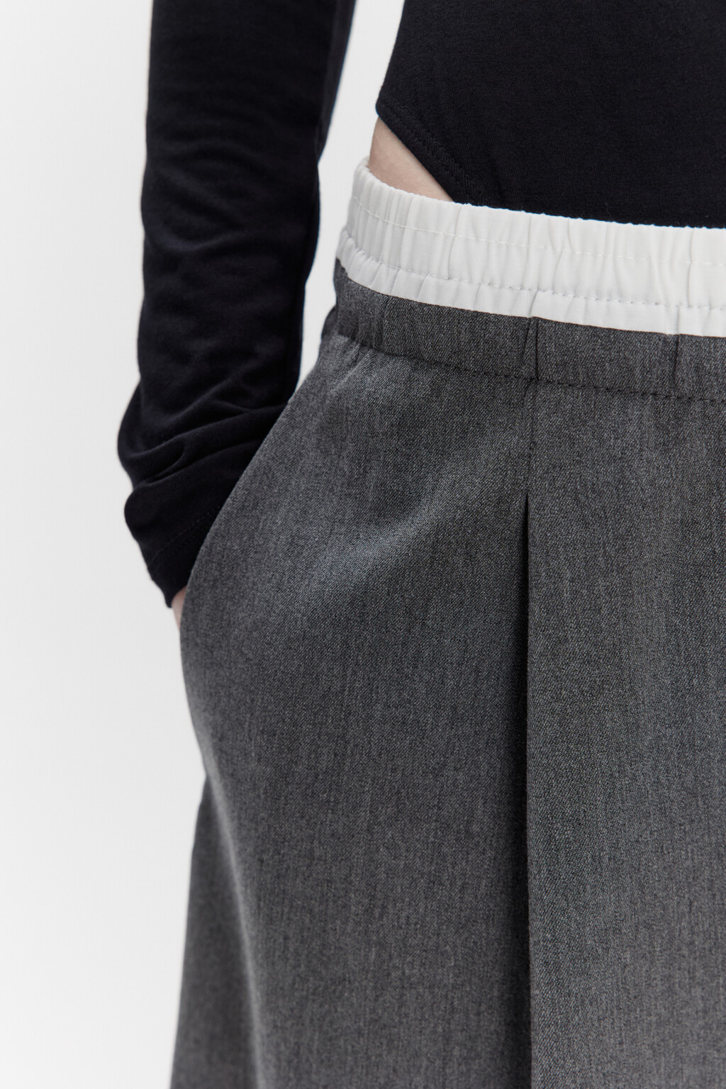 Брюки широкие костюмные с двойным поясом - цвет серый - 8