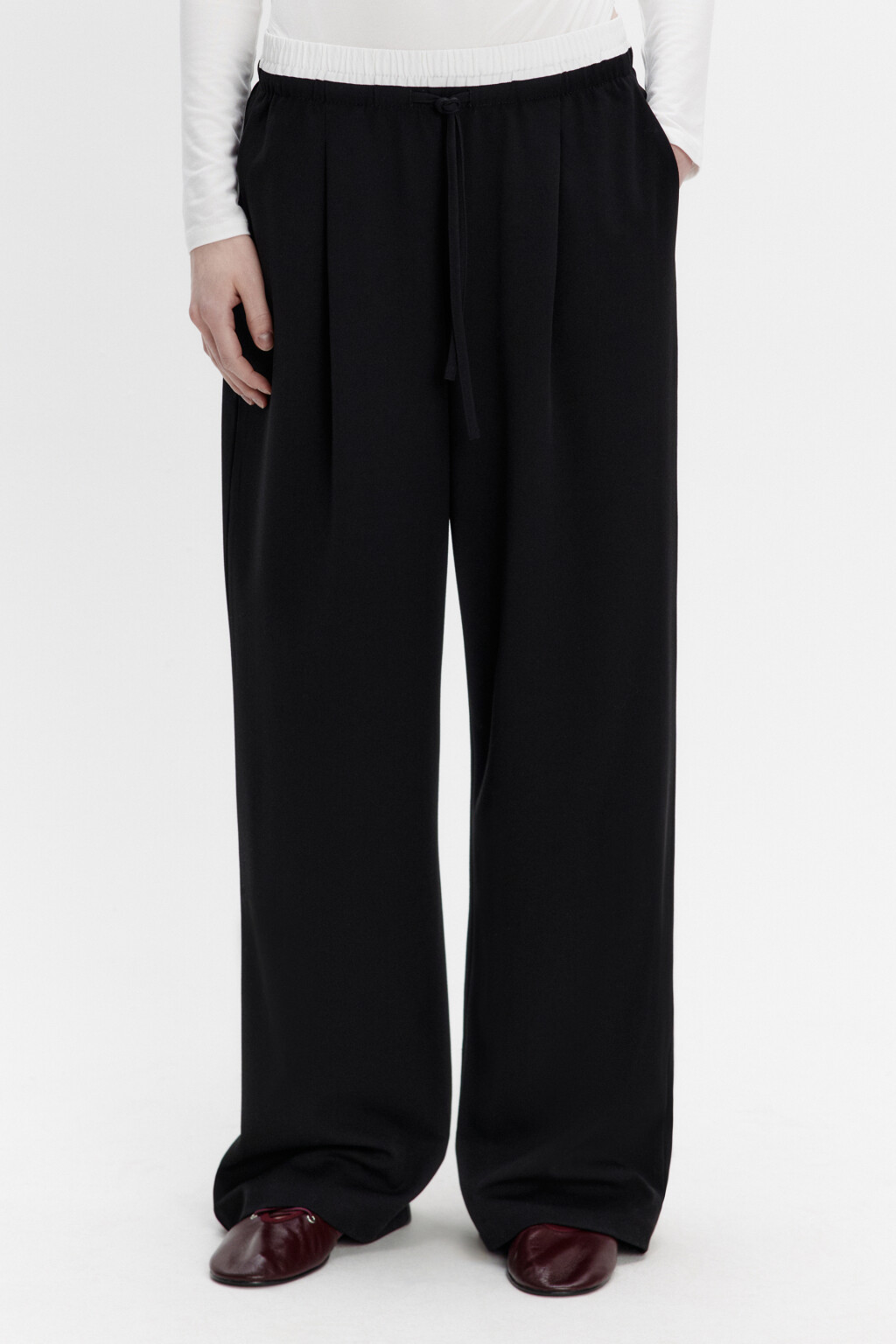 Брюки широкие костюмные с двойным поясом - цвет черный - 2
