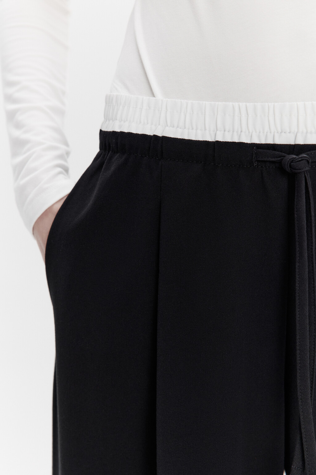 Брюки широкие костюмные с двойным поясом - цвет черный - 6