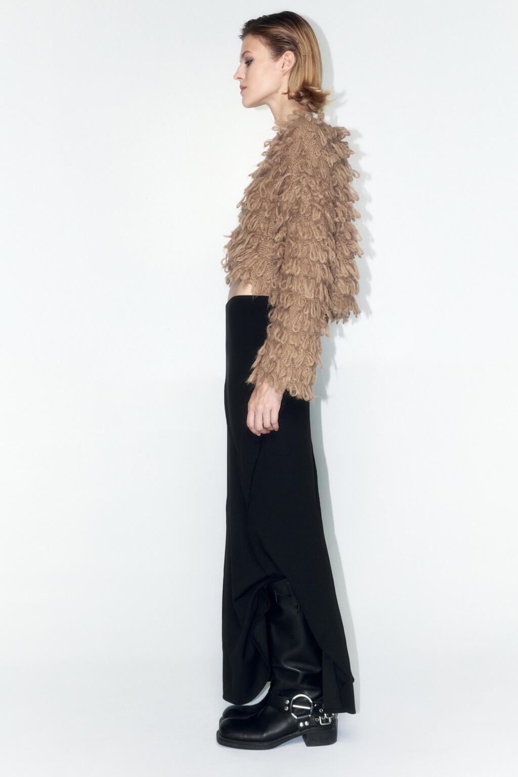 Юбка-годе макси трикотажная с воланом - цвет черный - 2