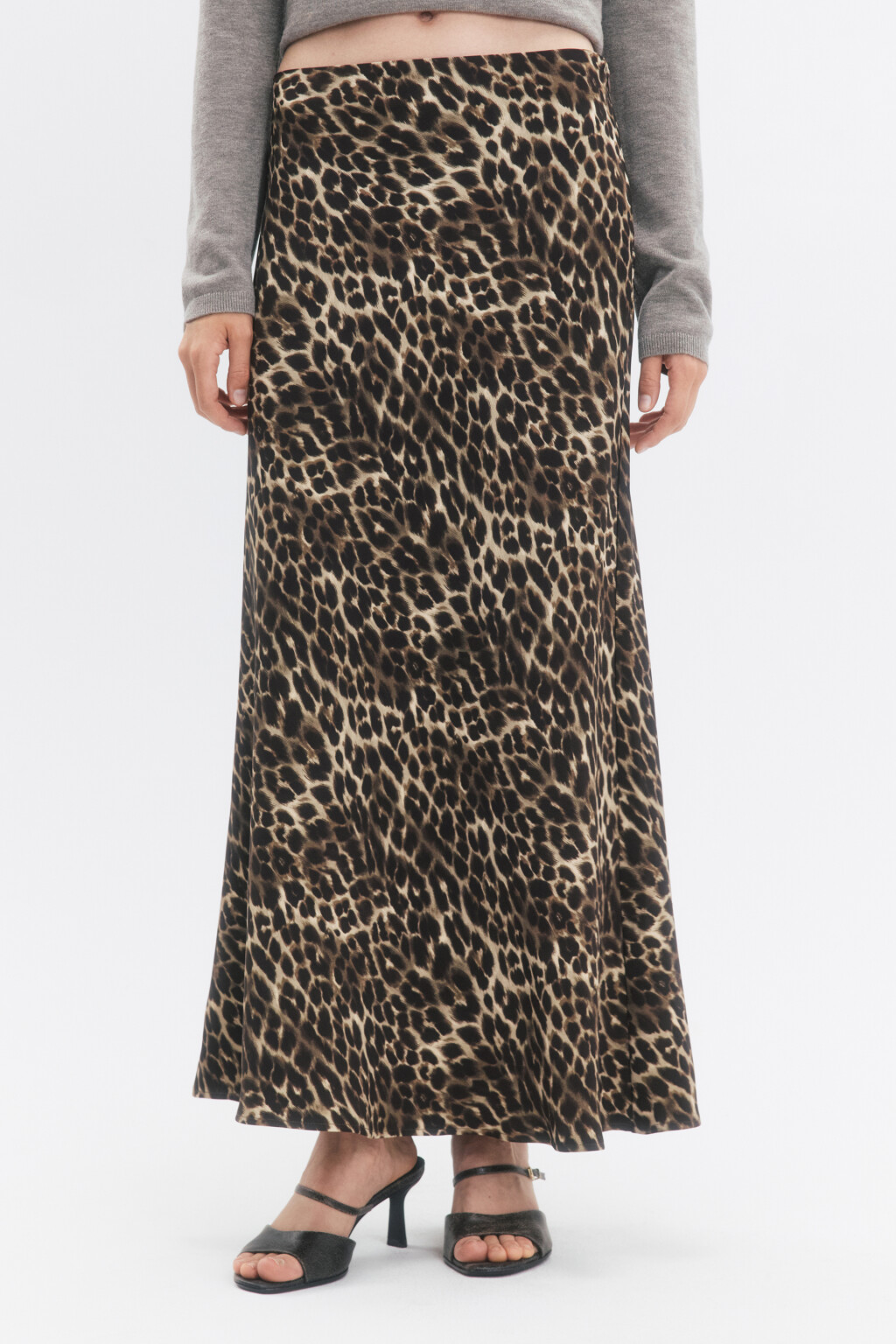 Юбка макси атласная с леопардовым принтом - цвет бежевый - 3