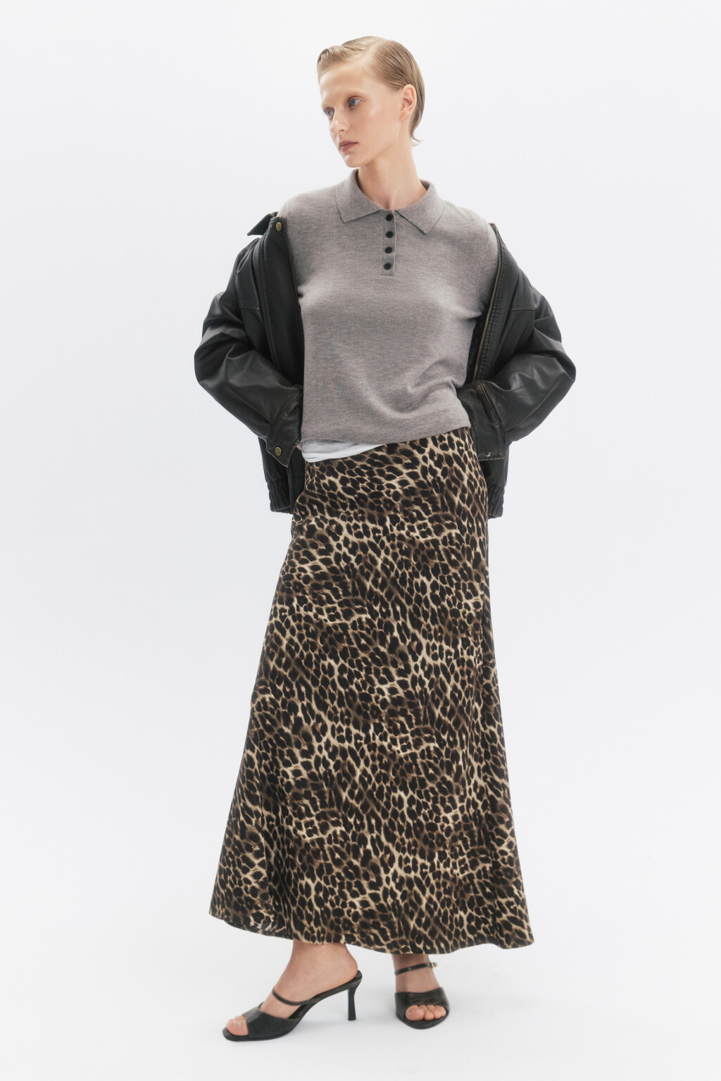Юбка макси атласная с леопардовым принтом - цвет бежевый - 6