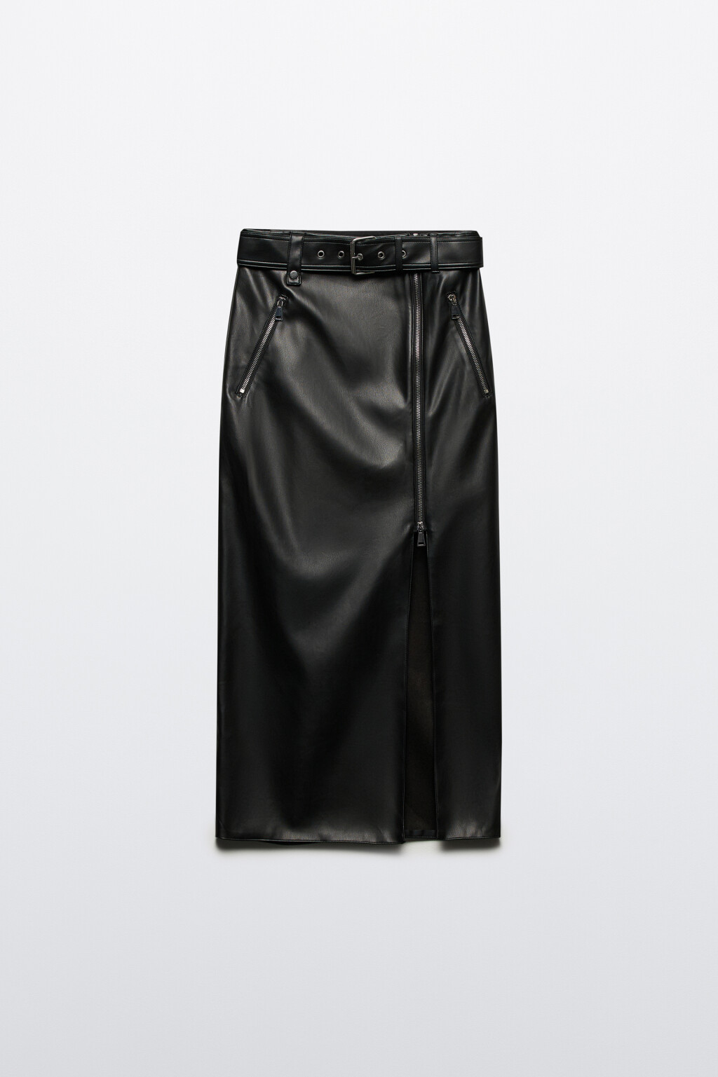Юбка миди прямая с разрезом и ремнем - цвет черный - 8