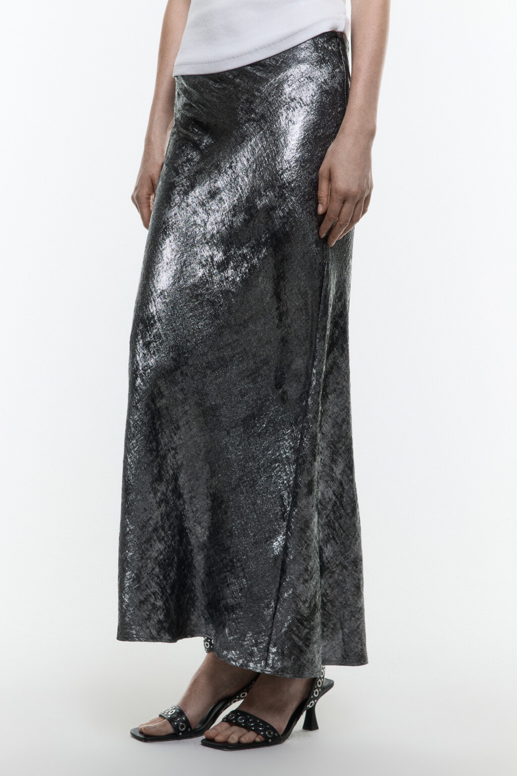 Юбка-годе макси из блестящей ткани - цвет серый - 4
