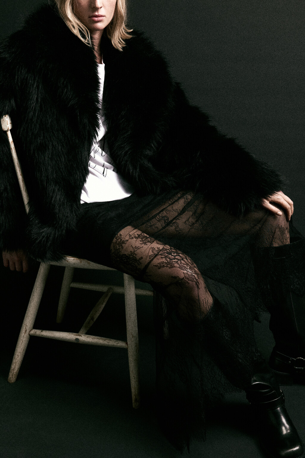 Юбка макси кружевная с короткой подкладкой - цвет черный - 1