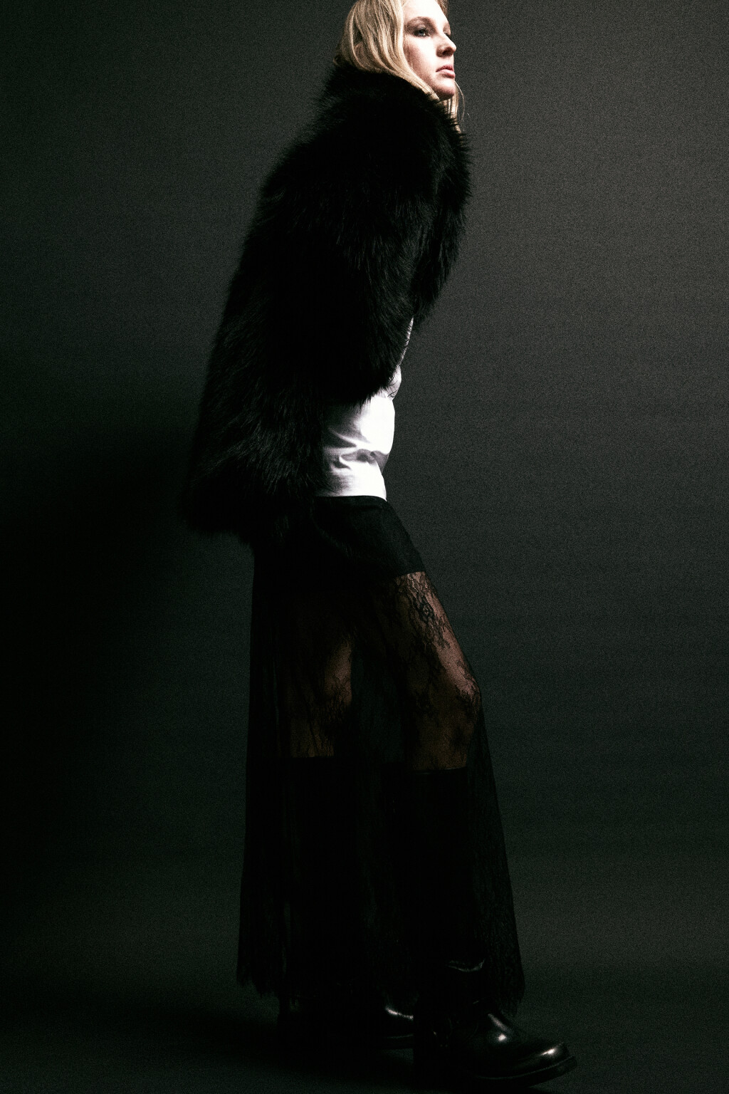 Юбка макси кружевная с короткой подкладкой - цвет черный - 2