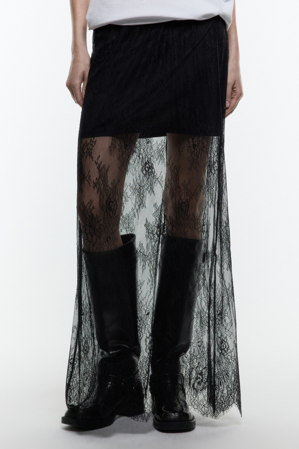 Юбка макси кружевная с короткой подкладкой - цвет черный - 4