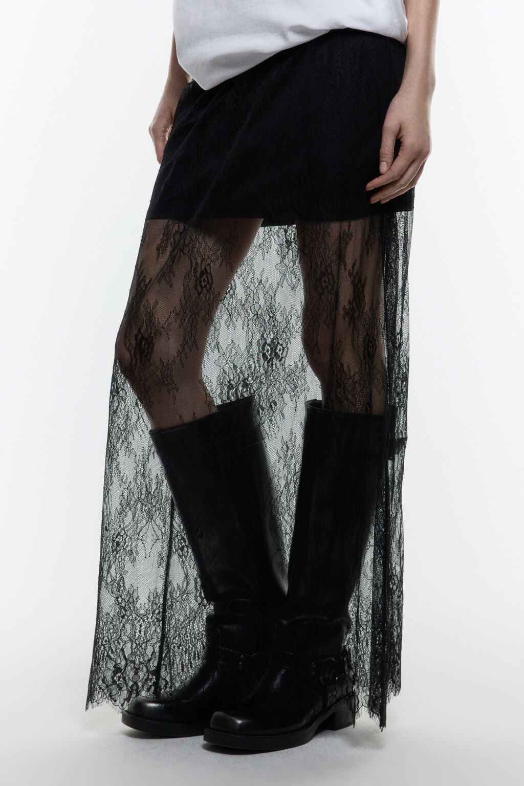Юбка макси кружевная с короткой подкладкой - цвет черный - 5