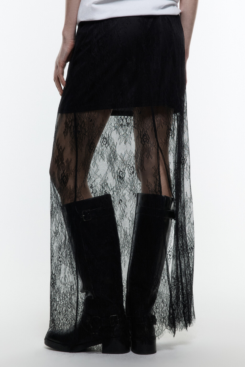 Юбка макси кружевная с короткой подкладкой - цвет черный - 6