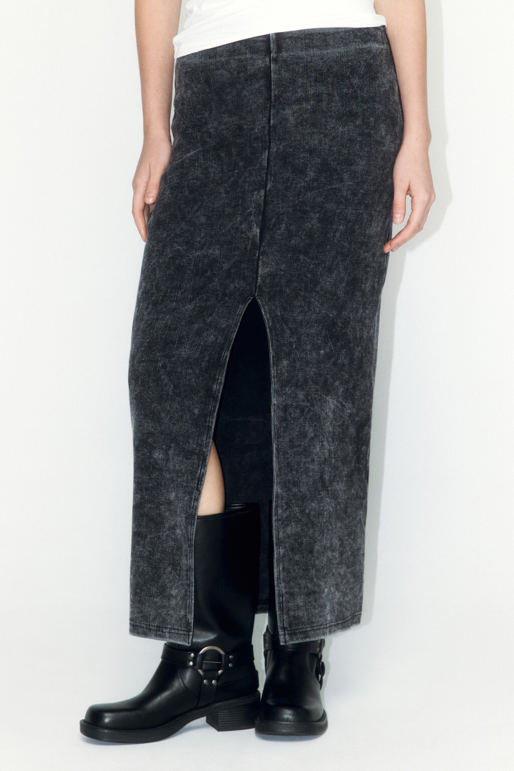 Юбка миди трикотажная с вареным эффектом - цвет серый - 2