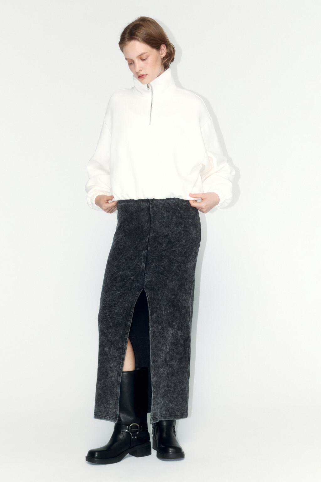 Юбка миди трикотажная с вареным эффектом - цвет серый - 5