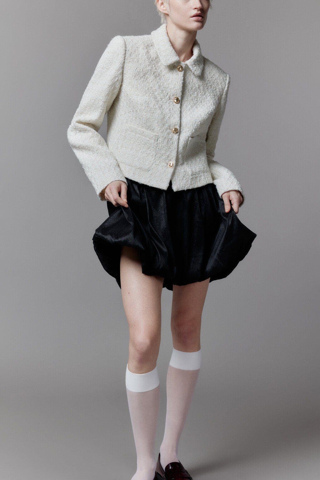 Юбка-баллон мини с поясом на завязках - цвет черный - 1