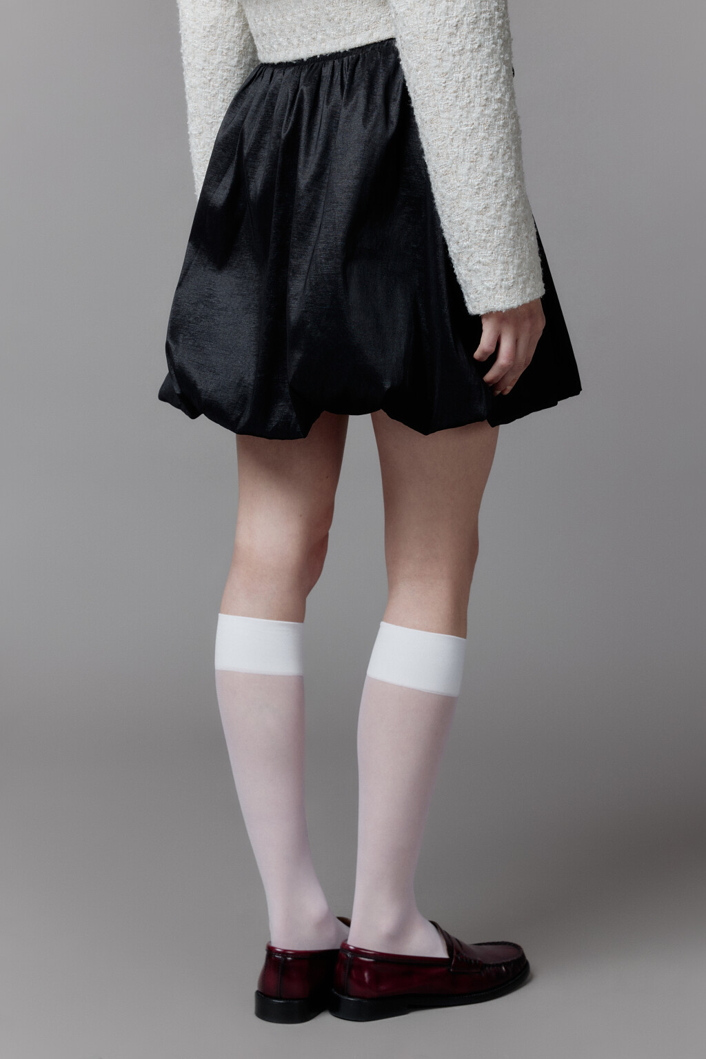 Юбка-баллон мини с поясом на завязках - цвет черный - 4