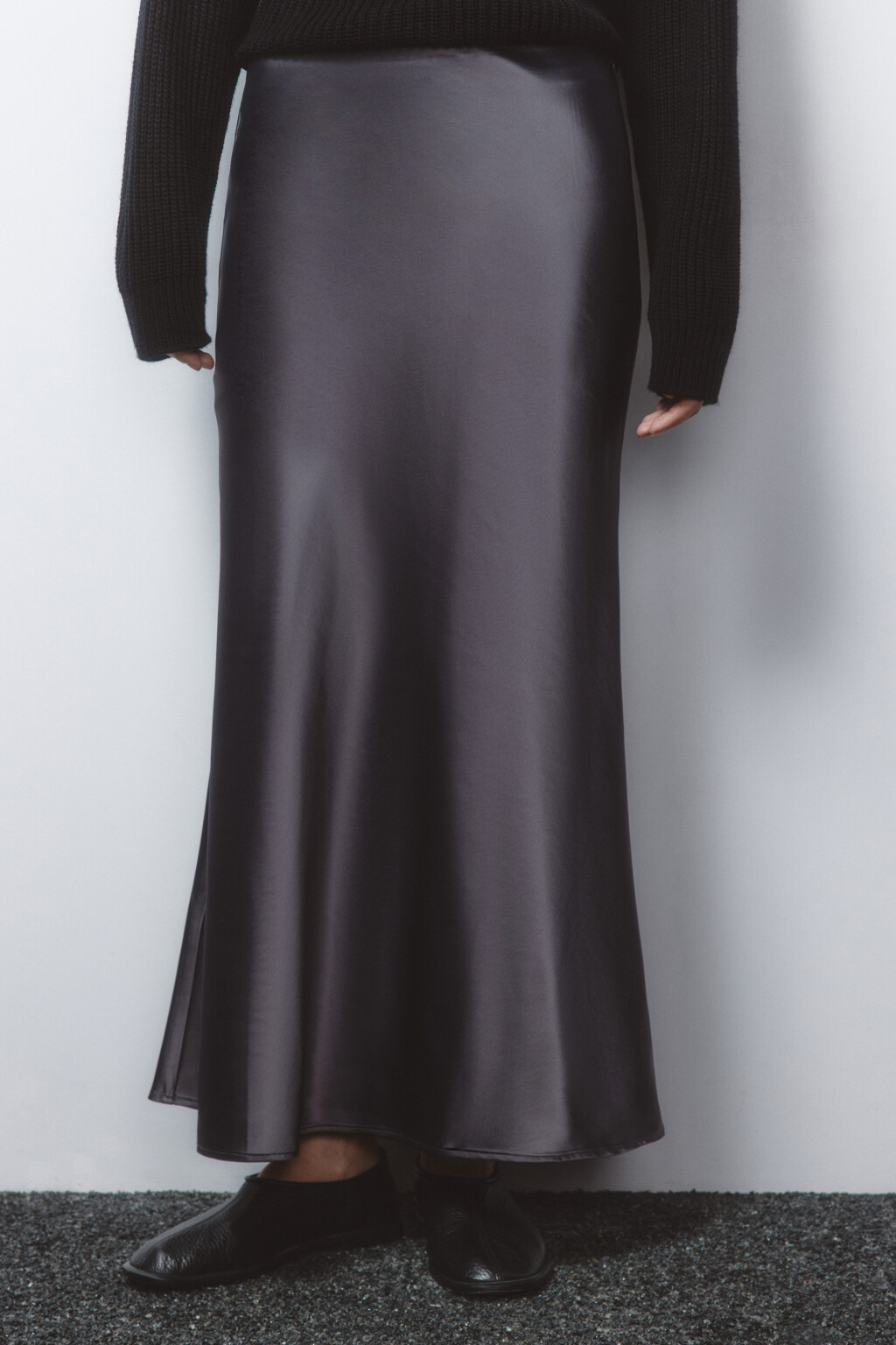 Юбка-годе макси атласная - цвет серый - 2