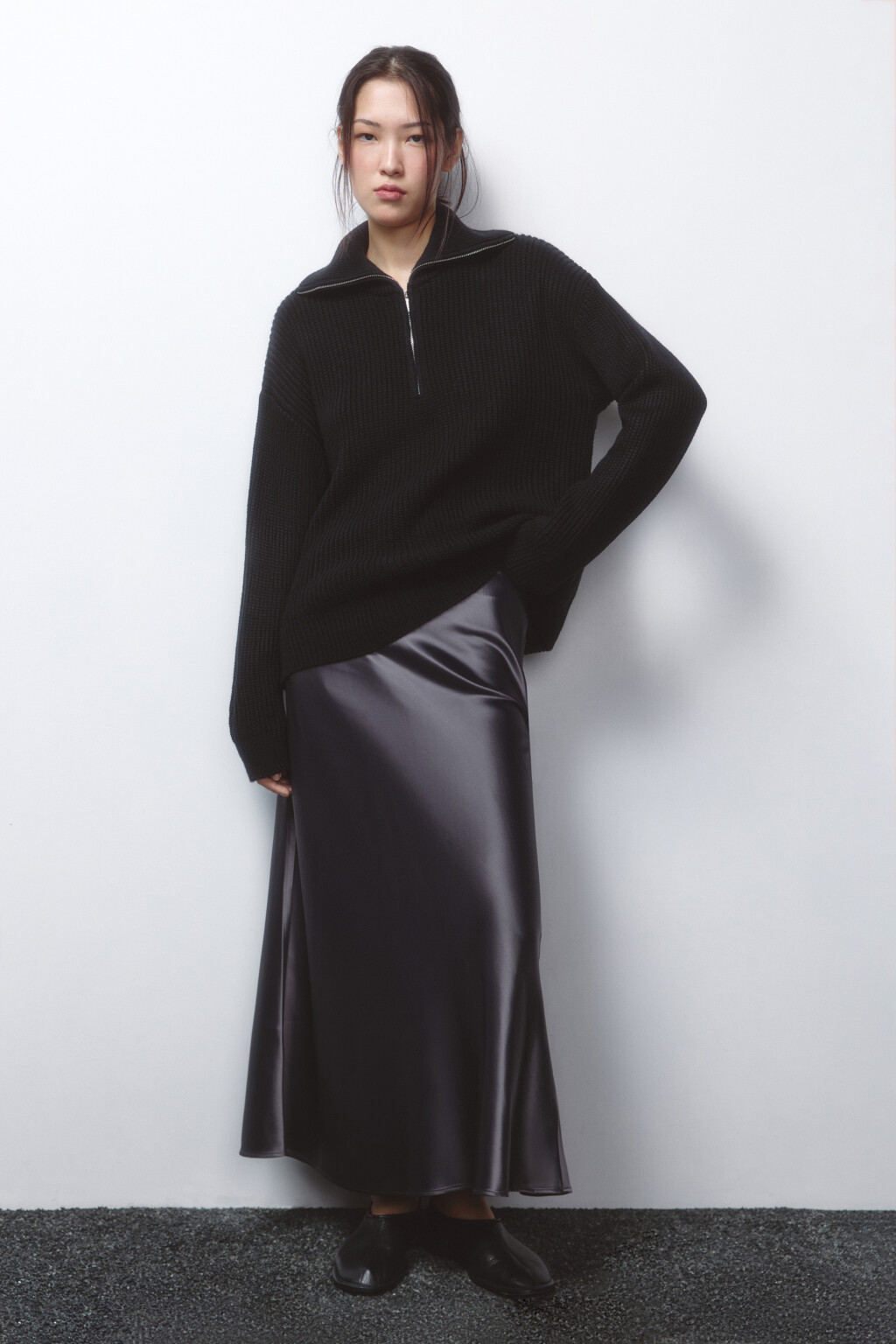 Юбка-годе макси атласная - цвет серый - 5