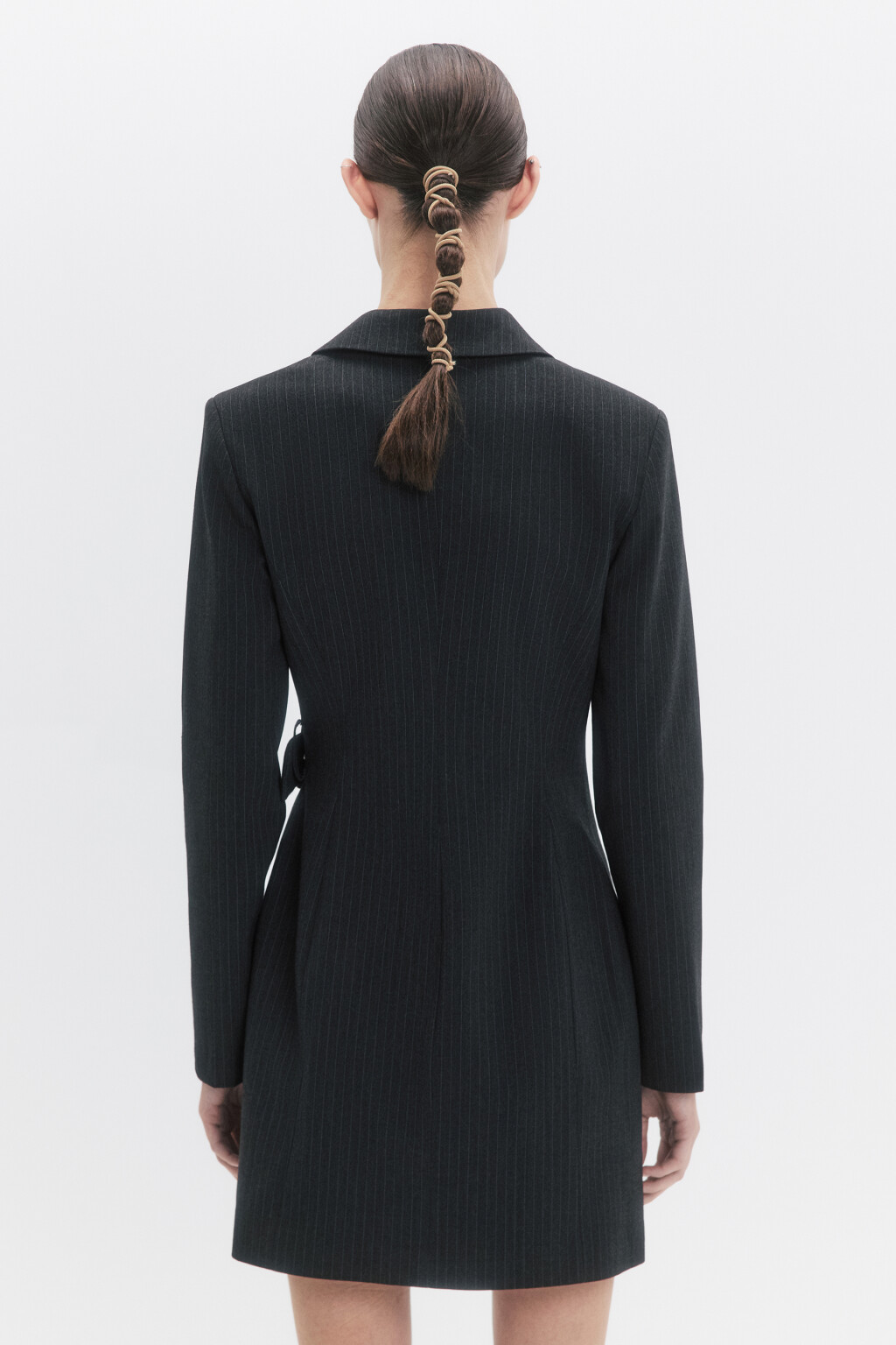 Платье-пиджак мини на запах с ремешком - цвет серый - 3