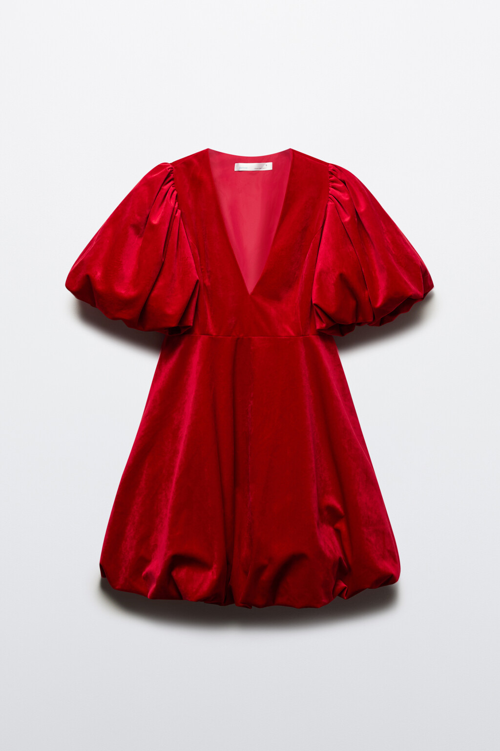 Платье мини бархатное с пышной юбкой и рукавами - цвет красный - 9