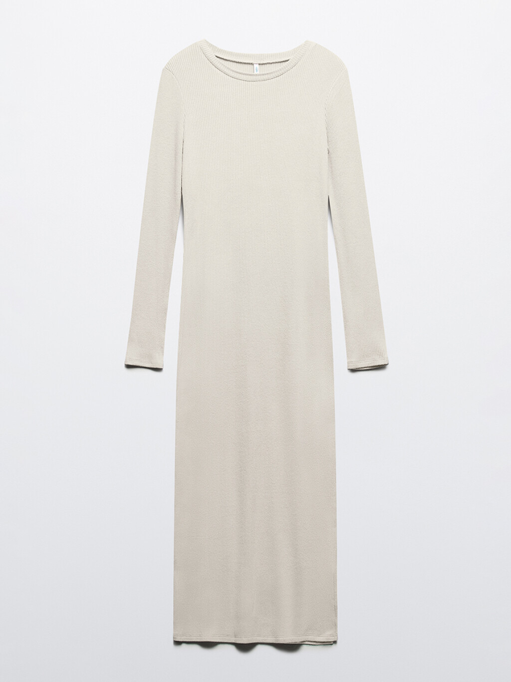 Платье-лапша миди в рубчик с разрезами - цвет бежевый - 8