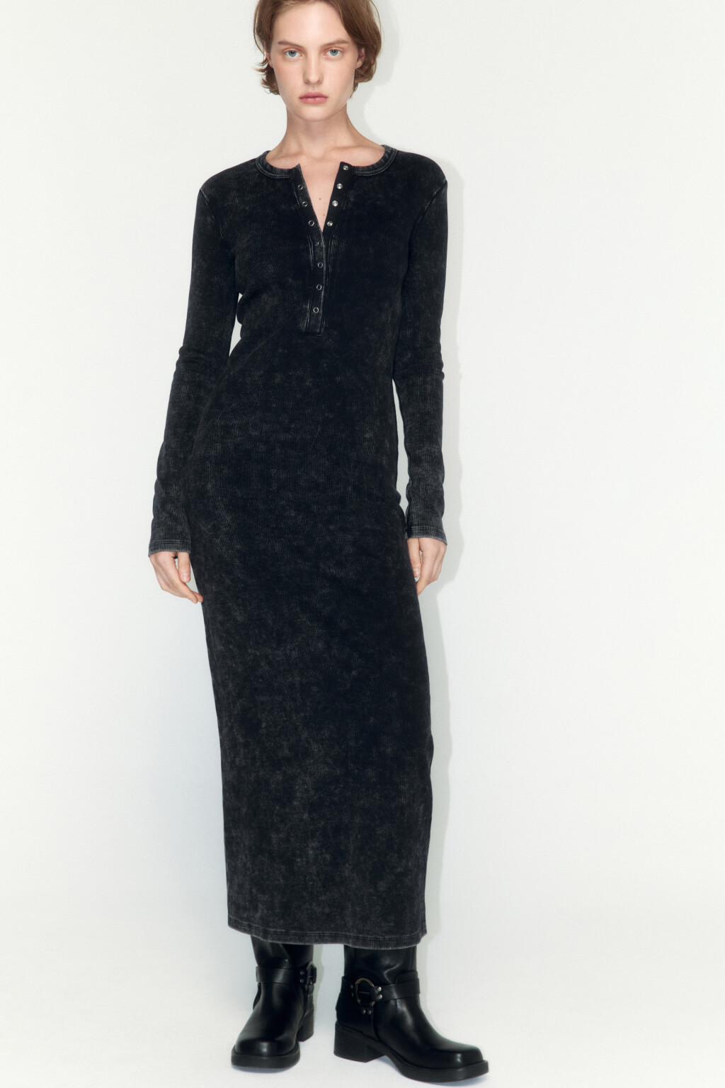 Платье миди облегающее с вареным эффектом - цвет серый - 1