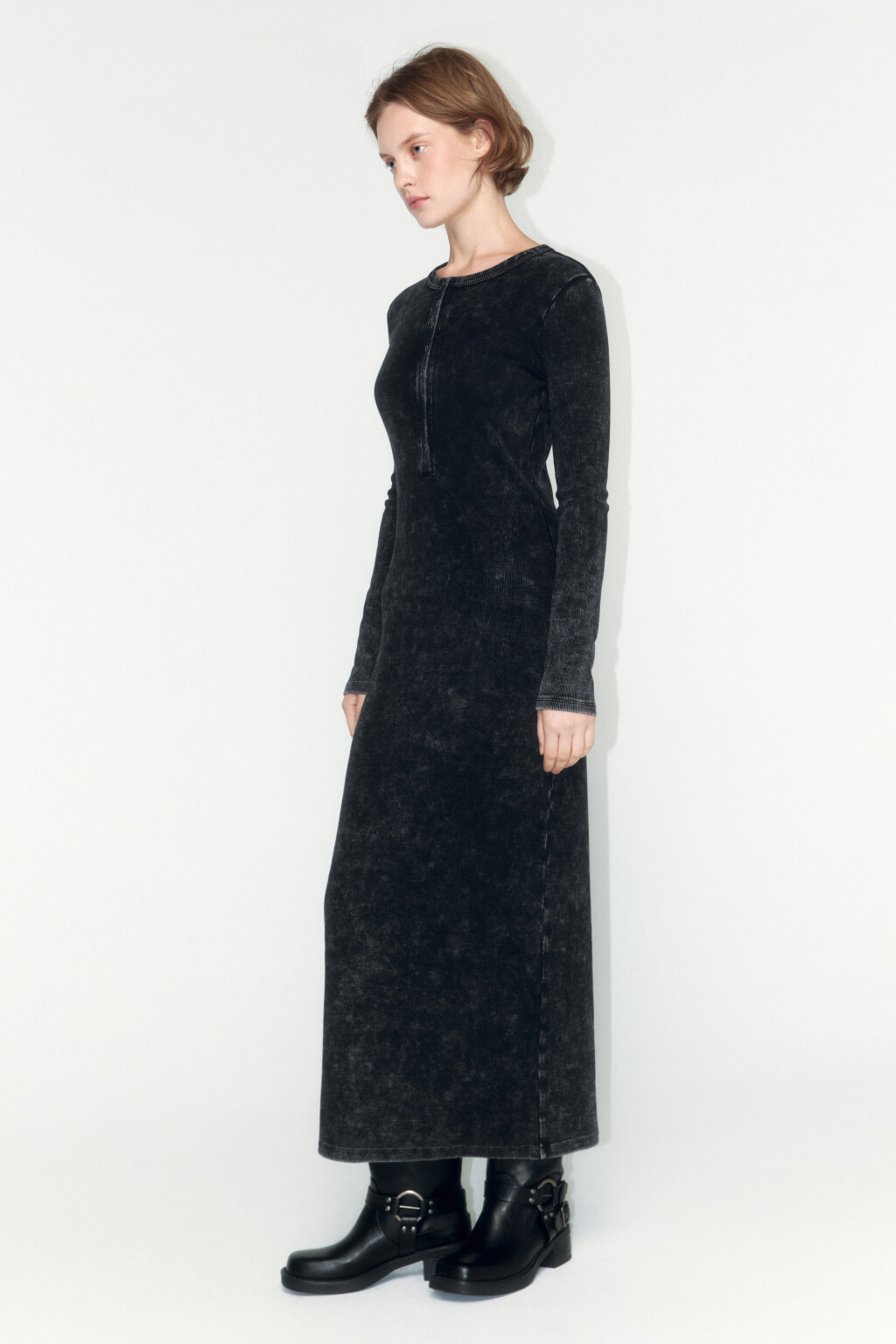 Платье миди облегающее с вареным эффектом - цвет серый - 3