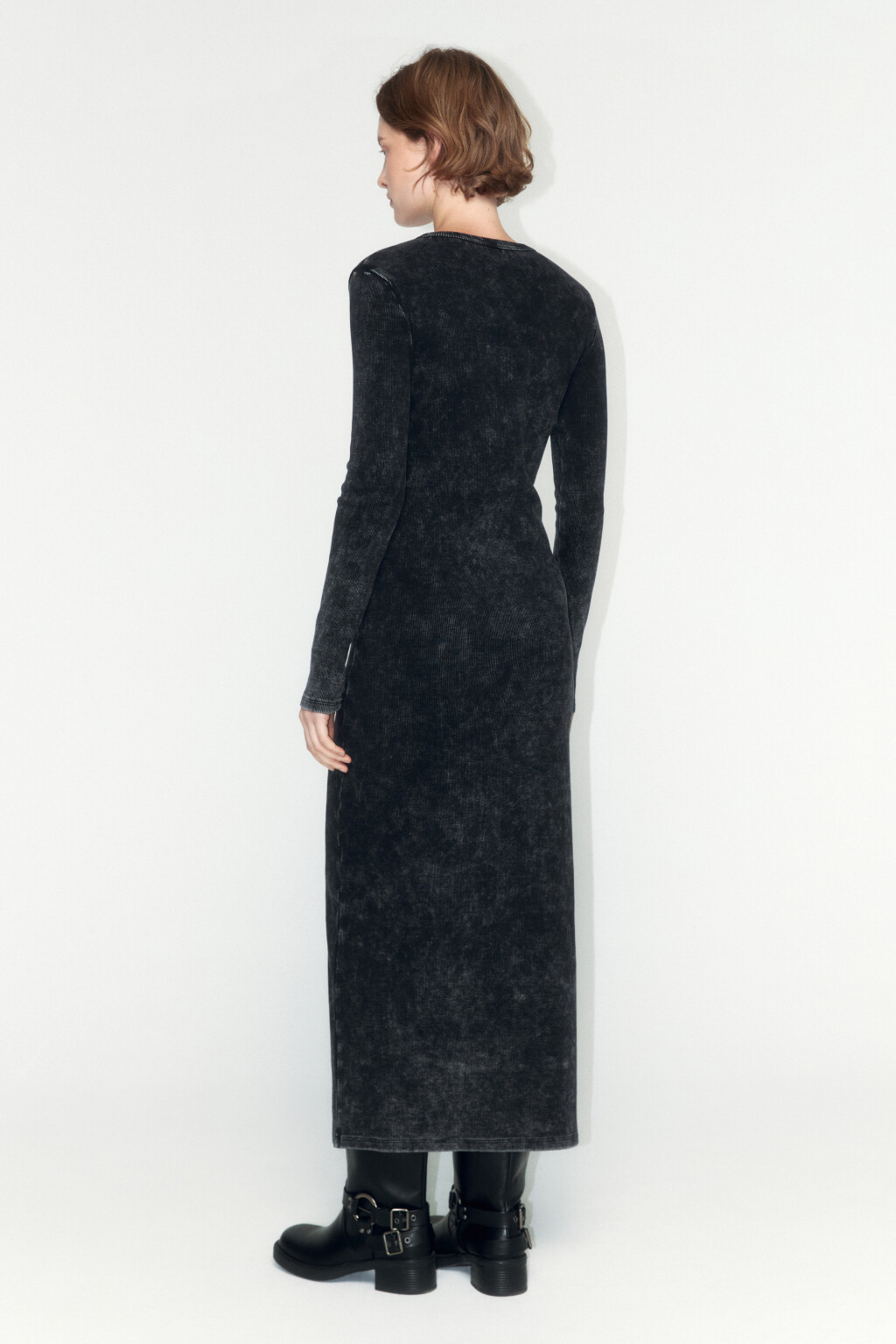 Платье миди облегающее с вареным эффектом - цвет серый - 4