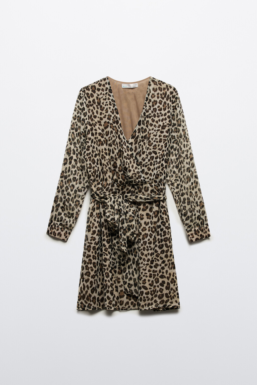 Платье мини шифоновое с запахом и принтом - цвет бежевый - 8