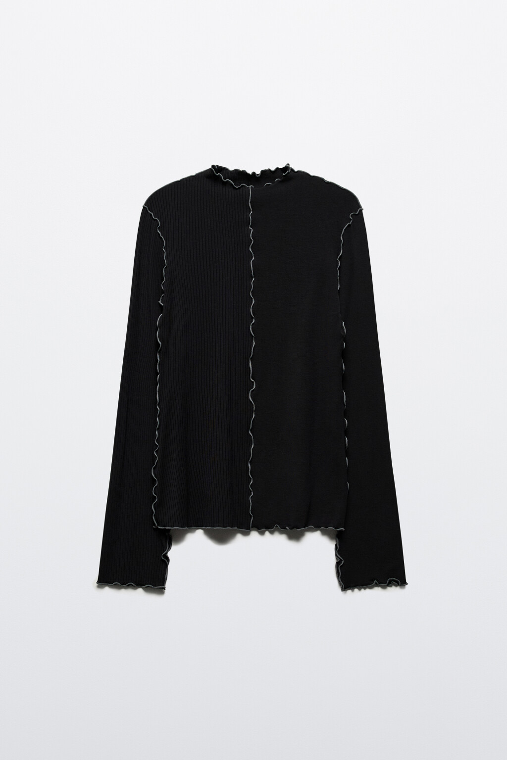 Лонгслив в рубчик облегающий с воротником-стойкой - цвет черный - 8