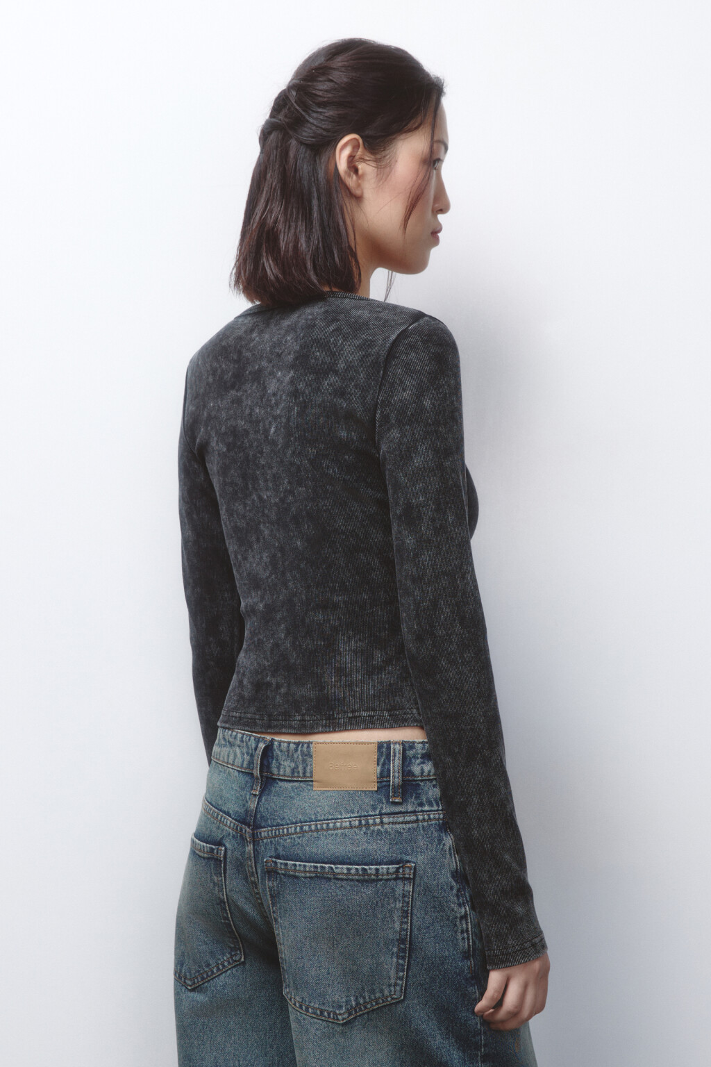 Лонгслив на молнии с вареным эффектом - цвет серый - 4