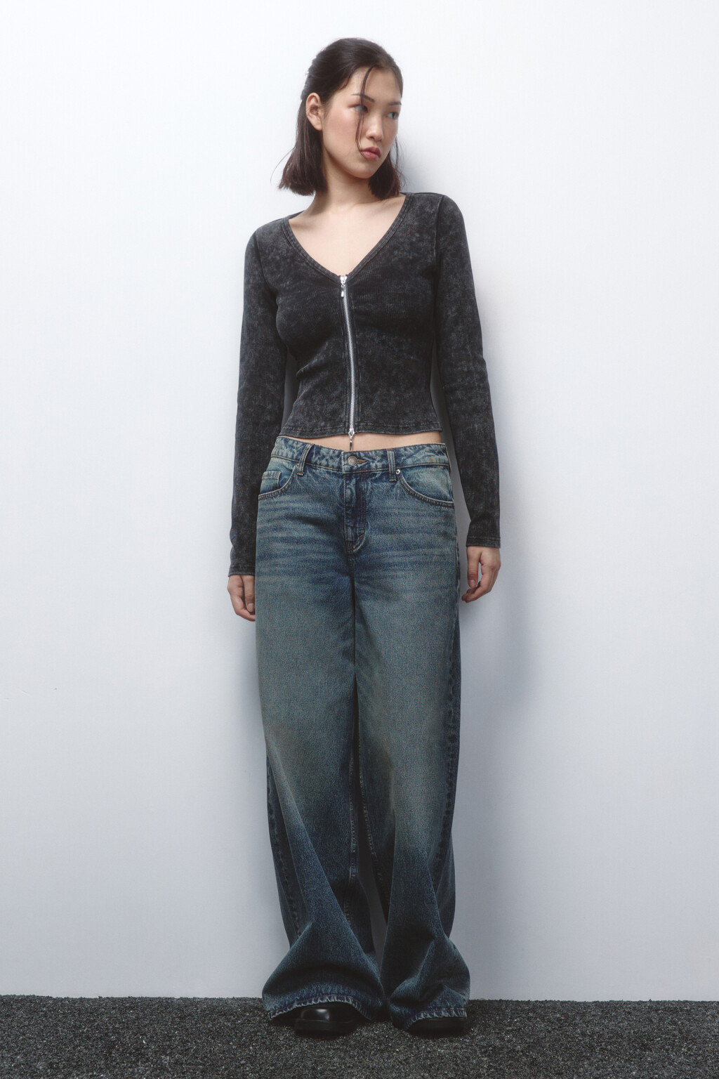 Лонгслив на молнии с вареным эффектом - цвет серый - 5