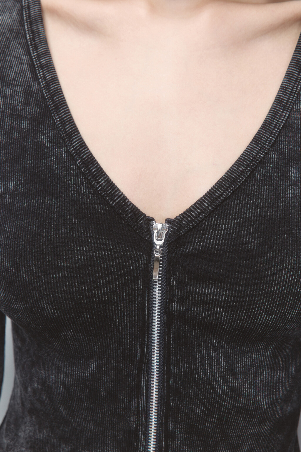 Лонгслив на молнии с вареным эффектом - цвет серый - 6