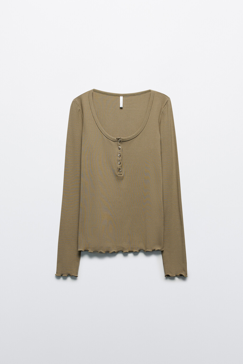 Лонгслив в рубчик с застежкой на груди - цвет зеленый - 8