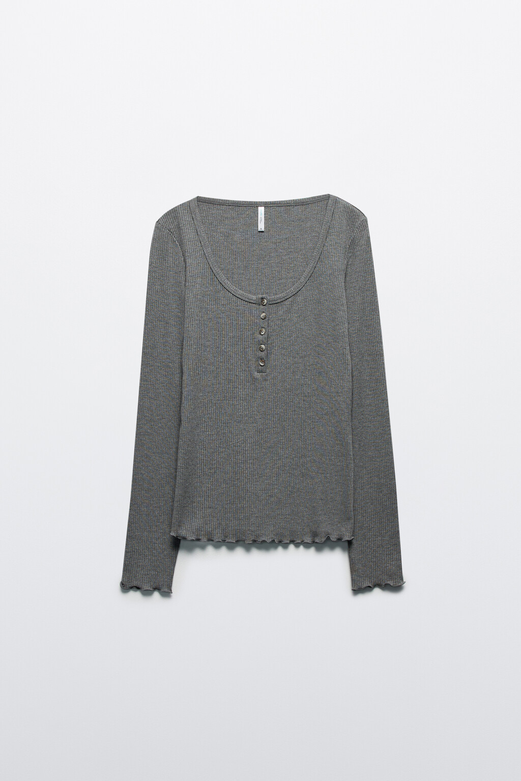 Лонгслив в рубчик с застежкой на груди - цвет серый - 8