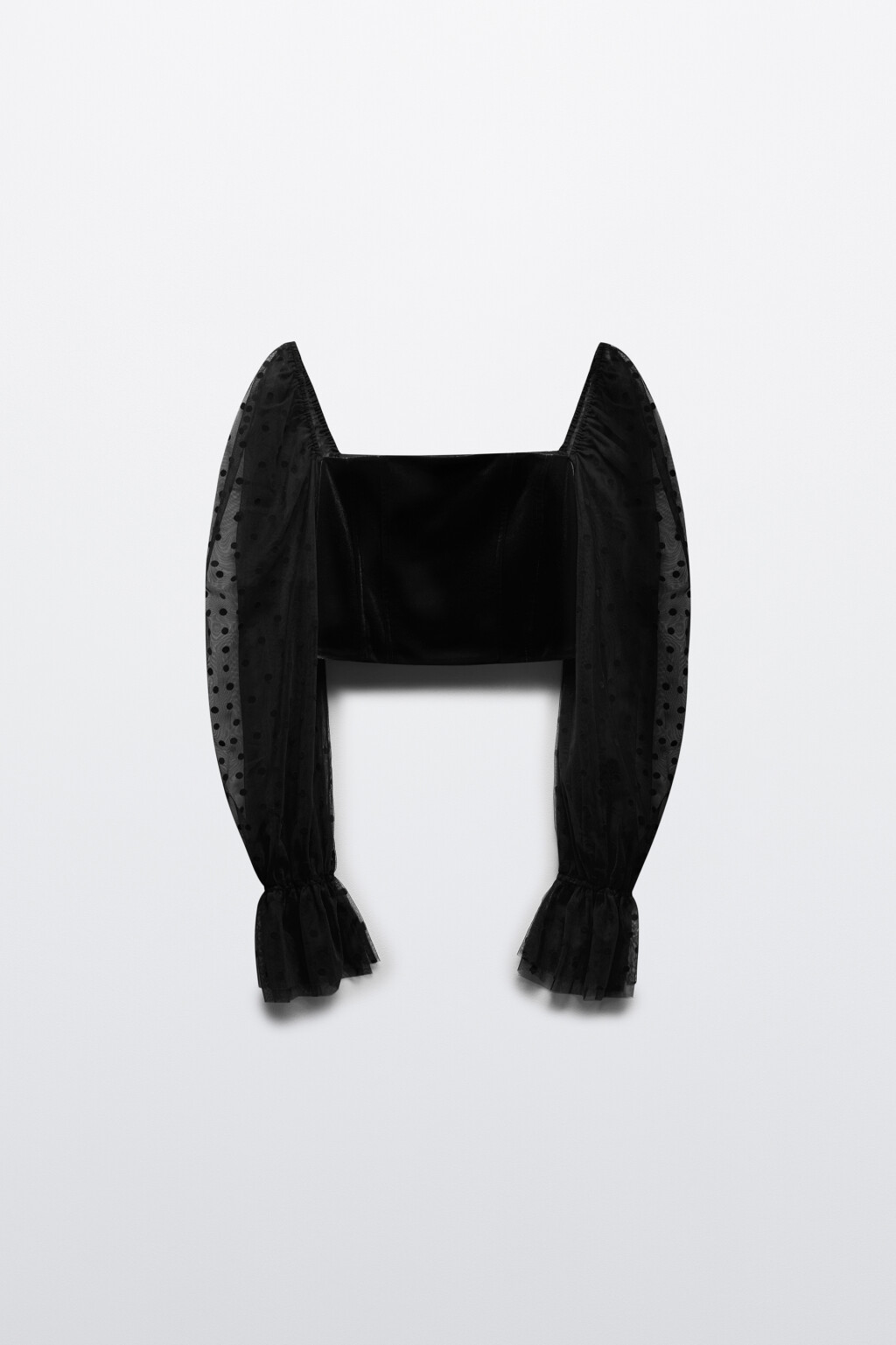 Топ-корсет бархатный с пышными рукавами - цвет черный - 9