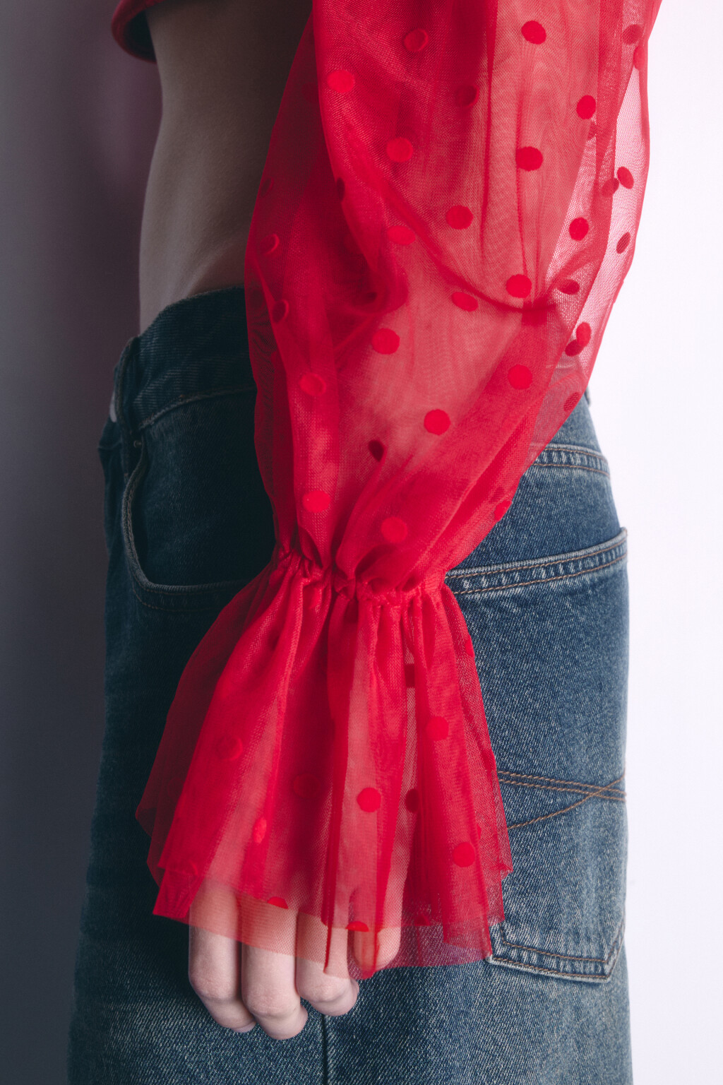 Топ-корсет бархатный с пышными рукавами - цвет красный - 7