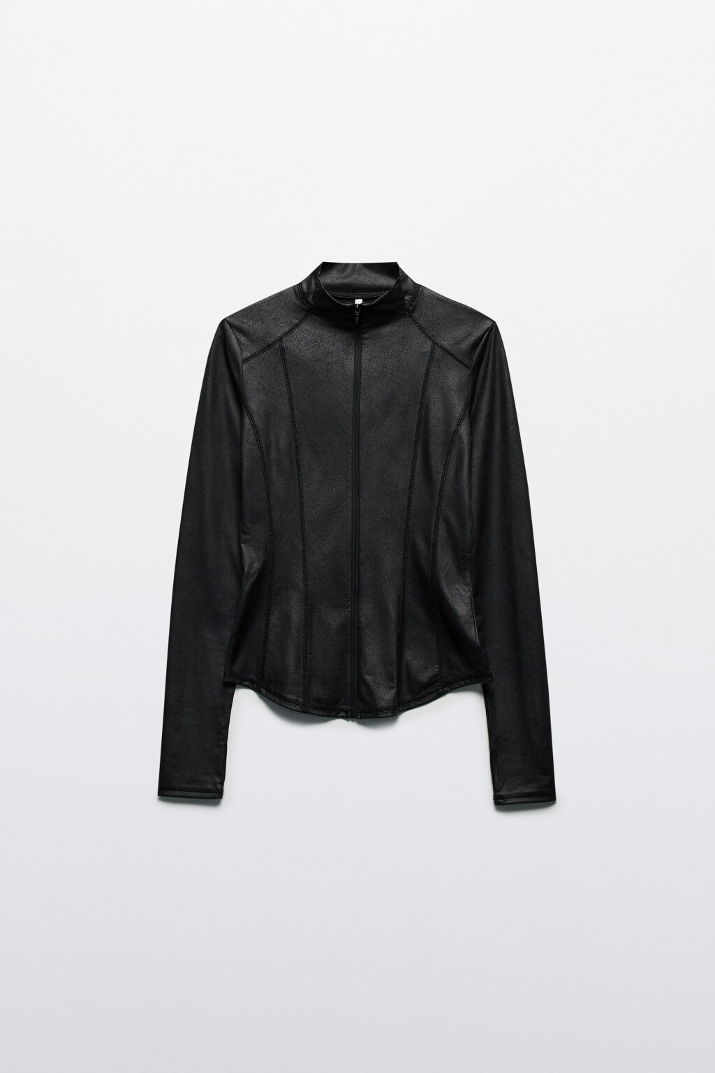 Лонгслив на молнии из трикотажа с имитацией кожи - цвет черный - 8