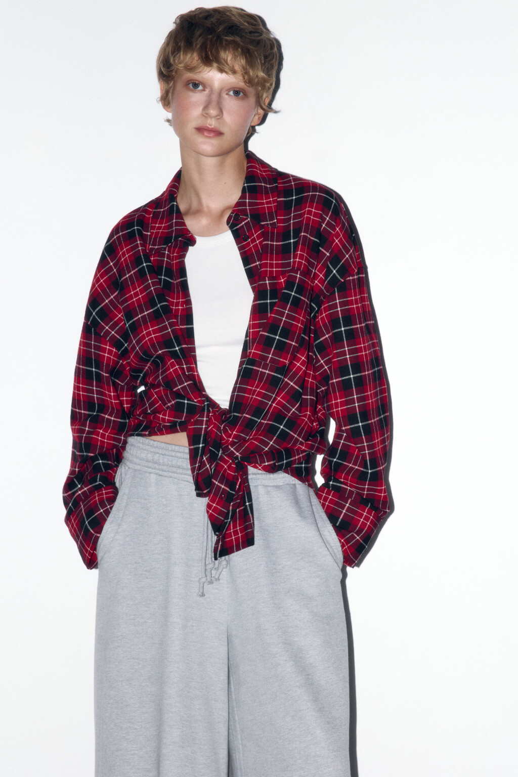 Рубашка оверсайз хлопковая в клетку - цвет красный - 1