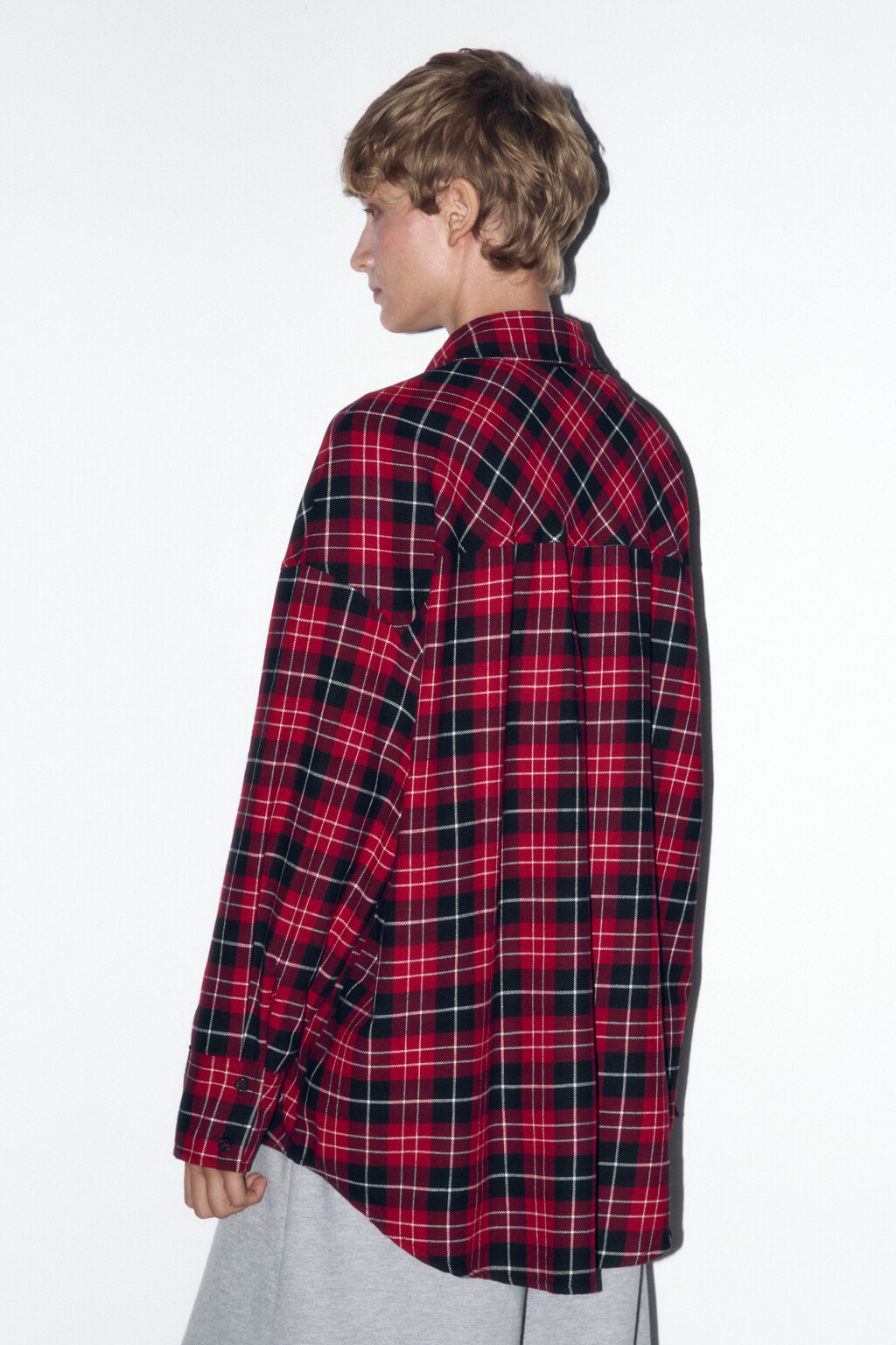 Рубашка оверсайз хлопковая в клетку - цвет красный - 4