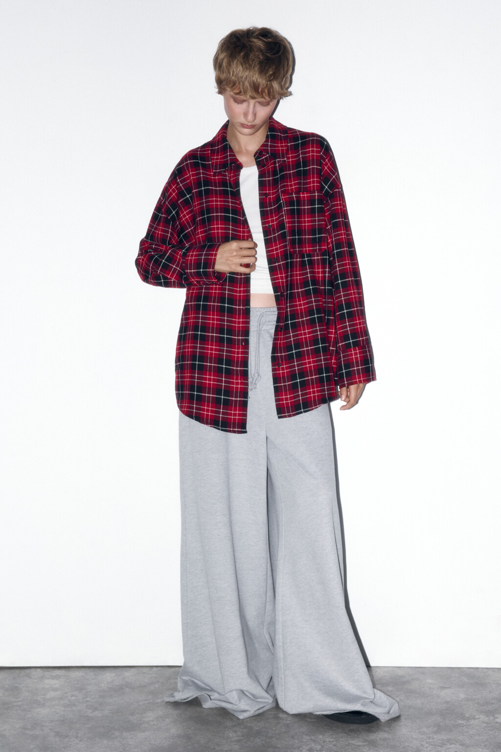 Рубашка оверсайз хлопковая в клетку - цвет красный - 5