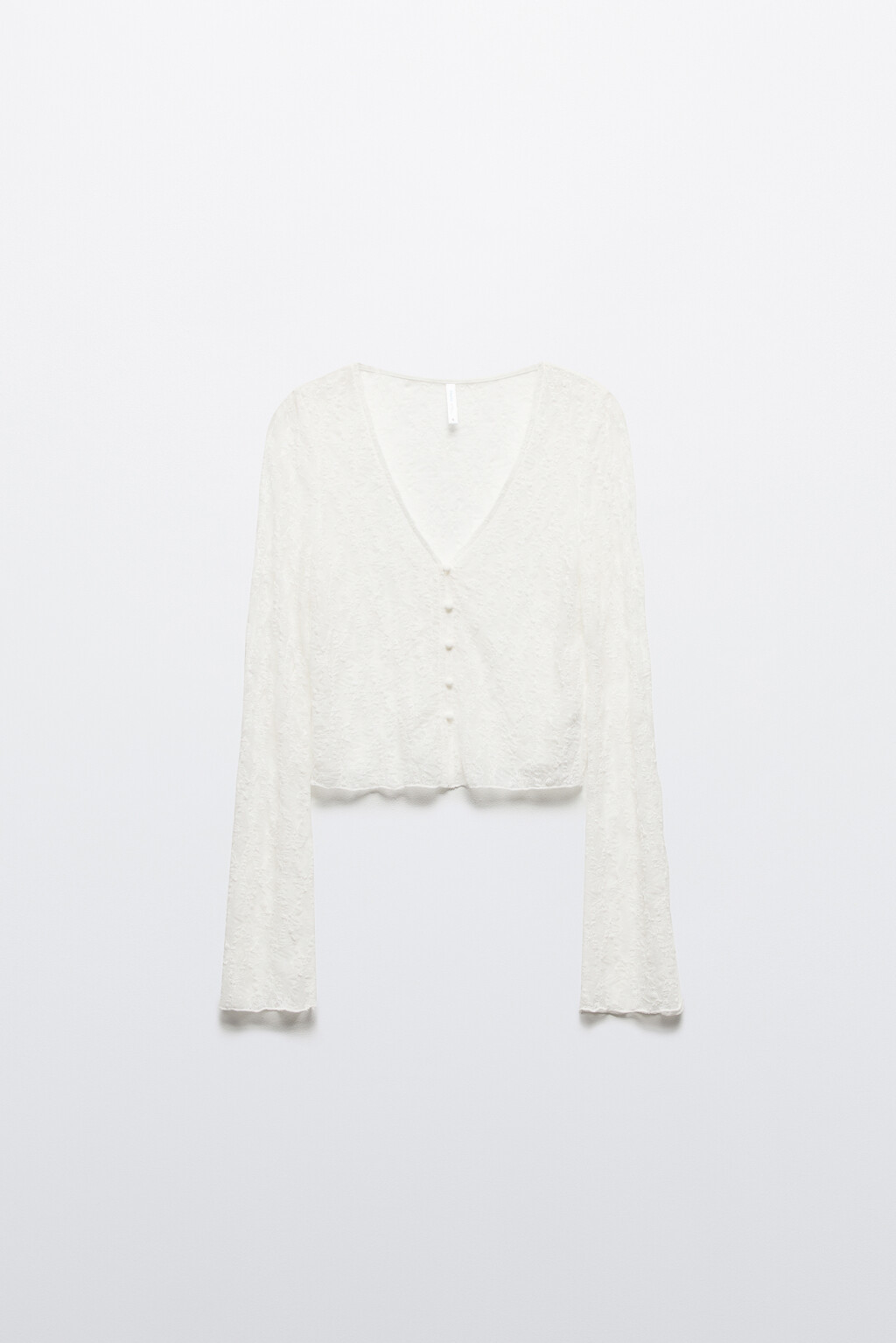 Блузка-лонгслив кружевная на пуговицах - цвет белый - 6