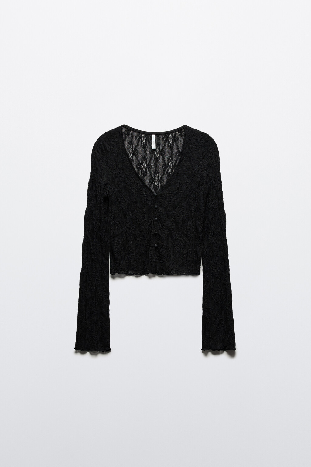 Блузка-лонгслив кружевная на пуговицах - цвет черный - 8