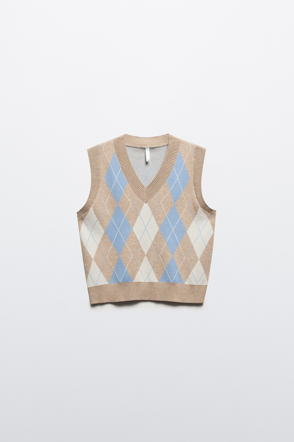 Жилет вязаный укороченный с принтом аргайл - цвет бежевый - 10