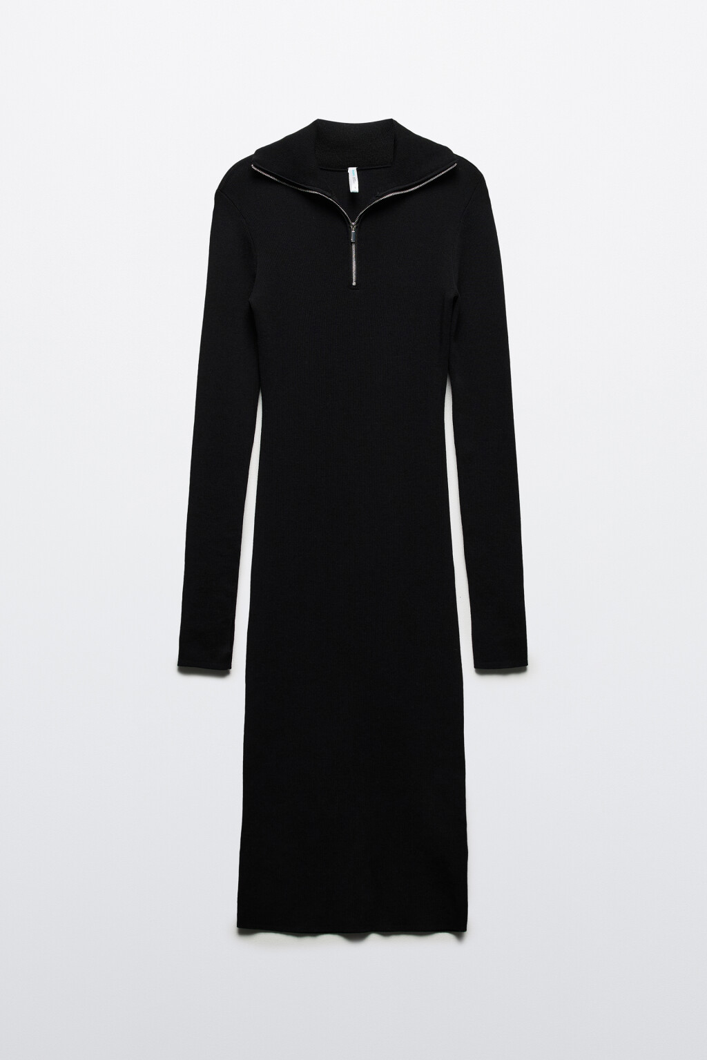 Платье-свитер миди облегающее с воротником на молнии - цвет черный - 7