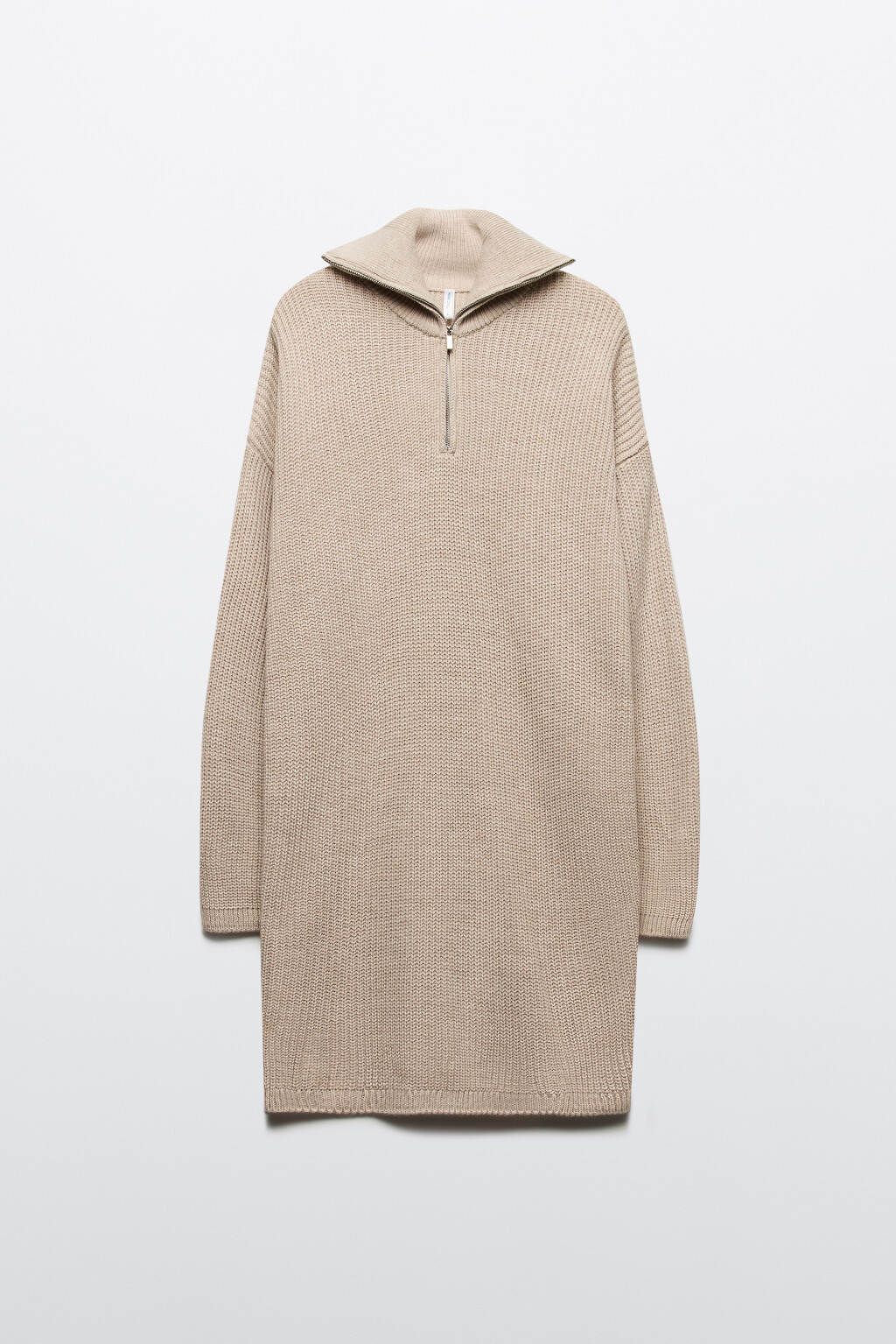 Платье-свитер мини с воротником на молнии - цвет бежевый - 9