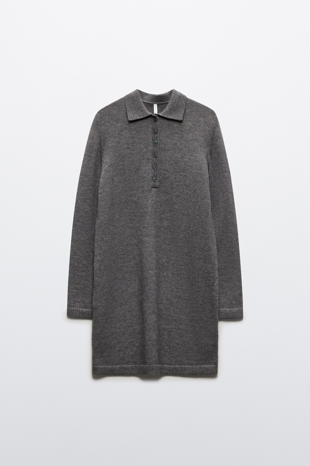 Платье миди вязаное с воротником-поло - цвет серый - 8